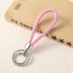 PU Leather Braided Woven Strap Keychain Stainless Keyring - Image 5