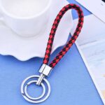 PU Leather Braided Woven Strap Keychain Stainless Keyring - Image 2